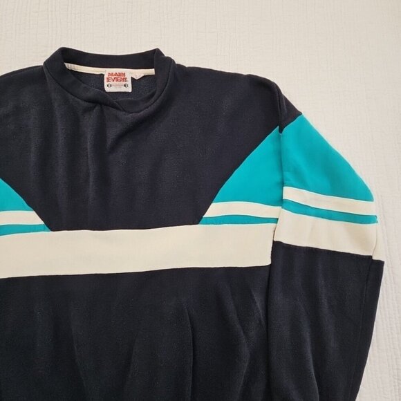VTG Main Event Athletic Club Sweatshirt Men's Boxy Large Turquoise Black Raglan - Picture 3 of 12